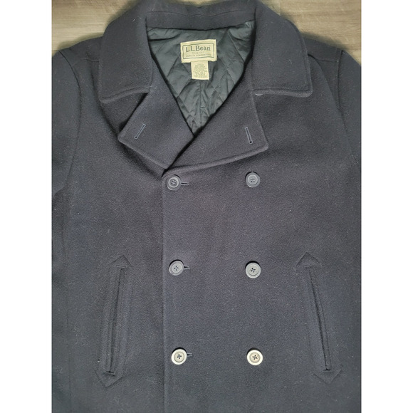 LL Bean Wool Peacoat Mens XXL Tall Quilted Thinsulate Lining Black - Picture 3 of 7